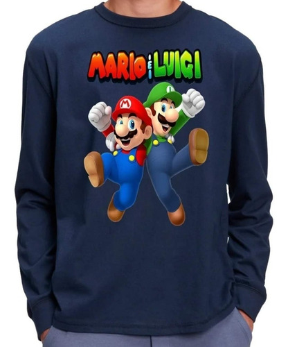 Remera Camiseta Algodón Manga Larga Súper Mario Luigi