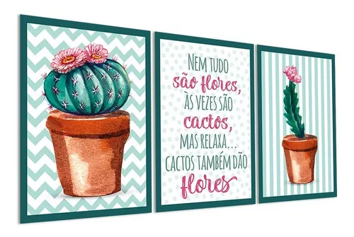 Kit Quadros Placas Decorativos Moderno Retro Desenhos Cactos