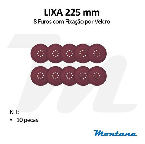 10 Discos Lixa C/ Velcro 225mm 9 Pol. Com P/ Lixadeira Furos