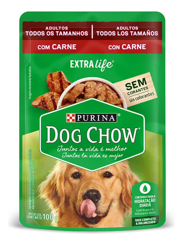 Alimento Dog Chow Salud Visible Sin Colorantes para perro adulto todos los tamaños sabor carne en sobre de 100g