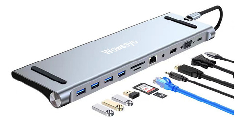 Hub Tipo C 11 En 1 Adaptador 4k Hdmi Vga Usb3.0 Rj45 Pd Sd