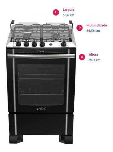 Fogão De Piso U.top 4 Bocas Com Acendimento Automático Atlas