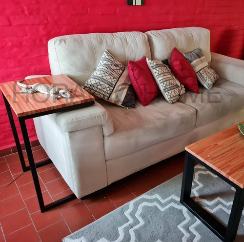 Imagen 4 de 8 de Mesa De Arrimo Auxiliar Living Hierro Madera - Horacio Home