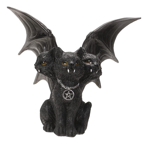 Dark Evil Bat Estatua De Gato De Tres Cabezas
