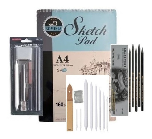 Set Dibujo Artístico Sketch Lápiz Carbon Difumino Grafito 