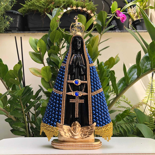 Nossa Senhora Aparecida 30cm Perola Azul Com Coroa Folheada