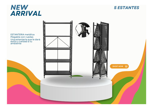 Estanterias Plegables De Metal De 5 Estantes Con Ruedas Negro