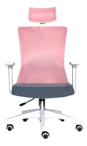 Silla de escritorio Fantech OCA258 gamer ergonómica rosa, blanca y gris con tapizado de tela