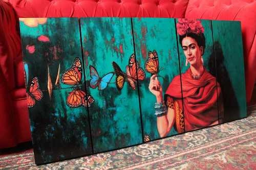 Cuadros Frida Kahlo Con Mariposas 5 Piezas 50x100 Cm