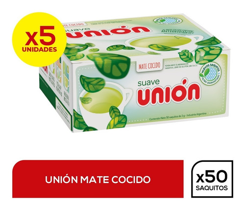 Mate Cocido Unión Filtro Diamantado 50 Saq X 5 Unidades