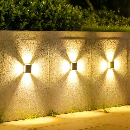 Foto real de 6x Arandela Solar 4 Focos Parede Slim 12 Fachos LED Externa Estrutura Amarelo 3000k