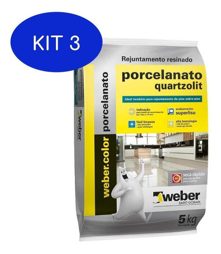 Kit 3 Rejunte Pmg Palha 5kg Quartzolit