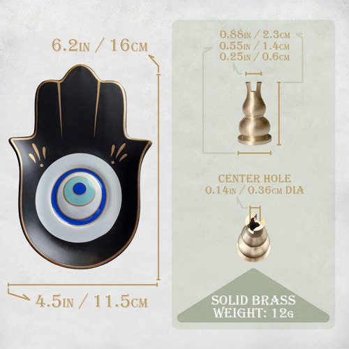 Soporte De Incienso De Mano Hamsa De Cerámica Color Negro Ojo Estilo