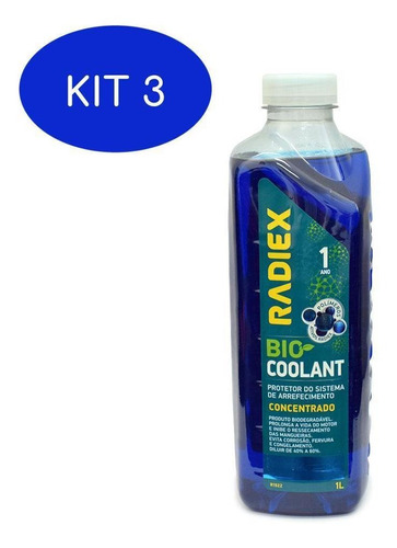 Kit 3 Aditivo Radiador Concentrado 1 L Azul Biocoolant