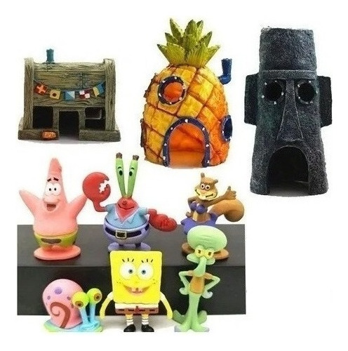 Figuras De Paisaje De Bob Esponja Con Decoración, 9 Piezas