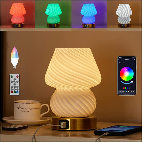 Smart Led Rgb Glass Mushroom Lámpara De Mesa Con Usb Murano