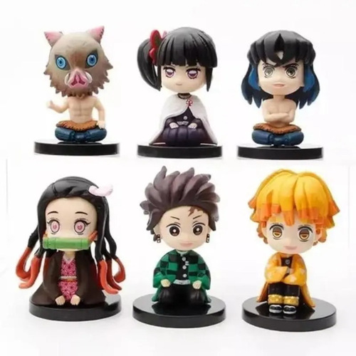 Set 6 Figuras Demon Slayer Sentadas  Inosuke Tanjiro Zenitsu