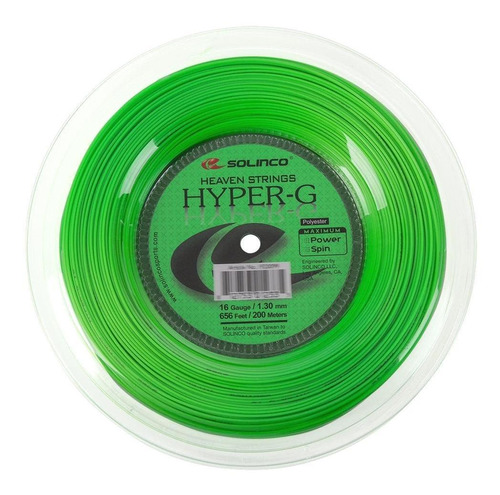 Cuerda enrollable Solinco Hyper G, 16 l, 1,30 mm, color verde con 200 metros