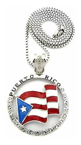Cadena, Collar Para Hombr Gwood Bandera De Puerto Rico Colga