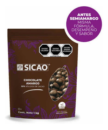 Chocolate Sicao Semiamargo 52% 1kg 5piezas