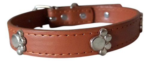 Collar Ecocuero Para Mascotas Con Aplique. Marrón Huellitas M