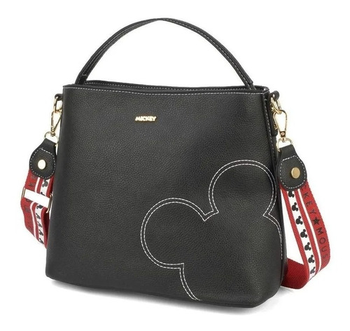 Bolsa Feminina De Mão Mickey Mouse Bmk78461 Luxcel Cor Preto Desenho do tecido Liso