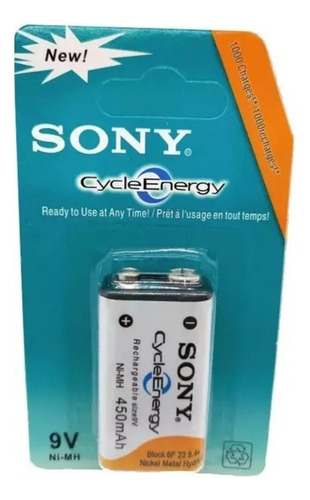 Batería Energía Sony 9v Recargables Pila Cuadrada 450 Mah