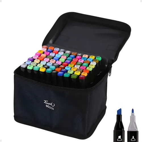 Canetinha Ponta Dupla Estojo 80 Cores Escolar Hidrográfica