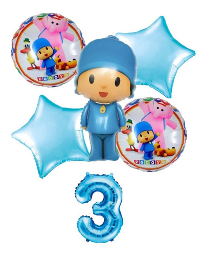 Globos Pocoyo De 5 Piezas Mas Numero Metalizado 