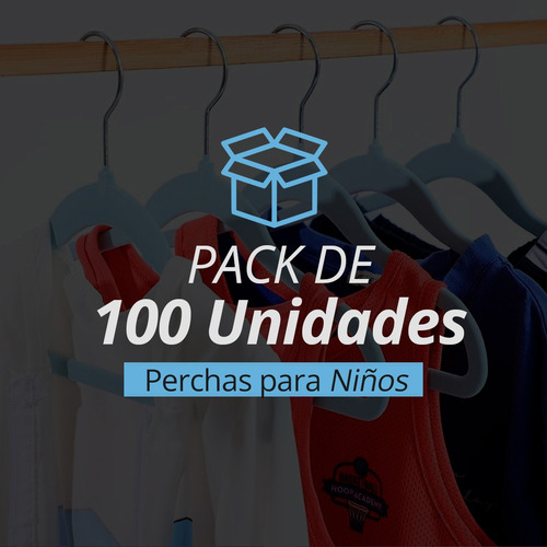 Pack 100 Perchas Felpa Terciopelo Slim Celeste Infantil