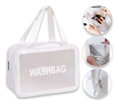 Bolsa Feminina Transparente Necessaire Maquiagem Grande Cor Branco