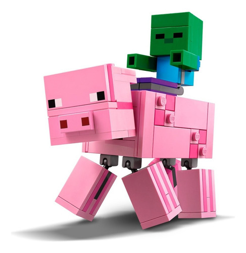 Kit Lego Minecraft Bigfig Cerdo Con Bebé Zombi 21157 3