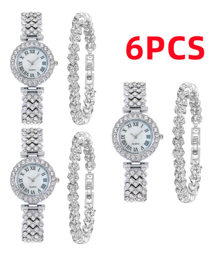 Elegante Reloj De Pulsera De Diamantes Para Mujer De 3 Sets