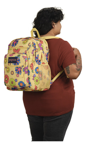 Mochila Big Student Jansport Print Color Power To The Flower, design de tecido liso