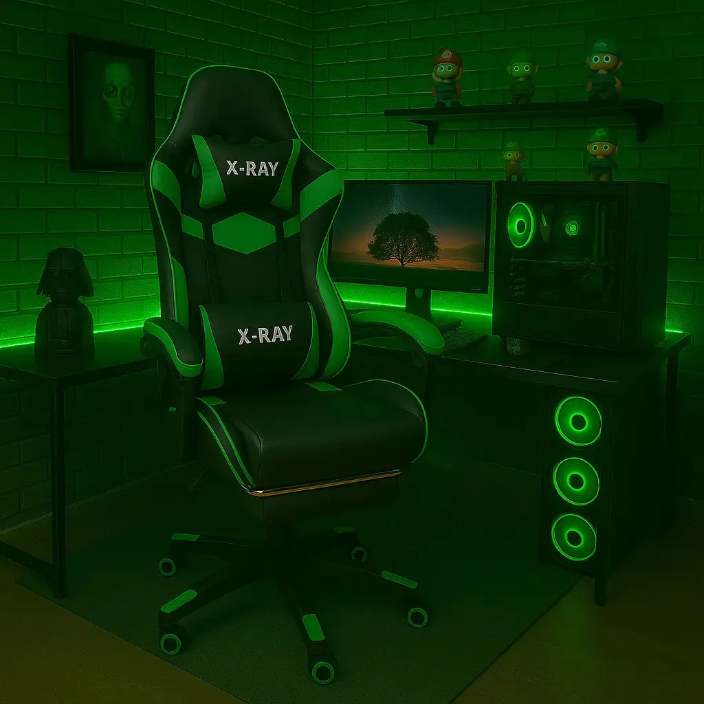 Cadeira Gamer X-ray Escritório Estofado Couro Sintético Cor Verde