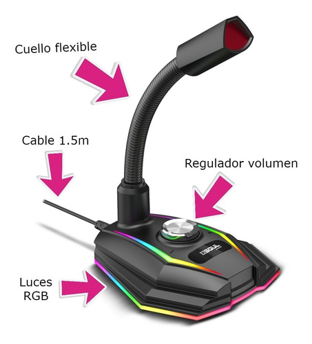 Imagen 2 de 3 de Micrófono Gamer Soul Player Rgb Usb Flexible Xmic350