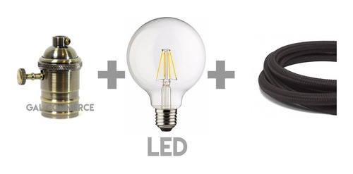 Imagen 2 de 7 de 3 Portalampara Vintage + 3 Lamparas Filamento Led G120 Cable Enviogratis