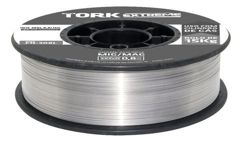 Arame Para Solda Mig Inox Uso Com Gás 0.8mm Rolo 15kg Tork Cor Cinza