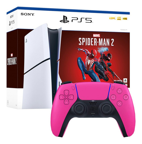 Consola Playstation 5 Ps5 Slim Spider Man 2 Y Mando Rosado