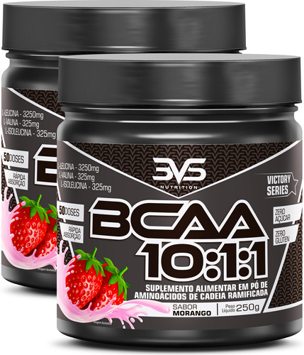 2 Unidades Do Bcaa Em Pó 10:1:1 Ultra Concentrando 250g Sabor: Morango - Fórmula Exclusiva Com 3900mg De Aminoácidos Por Dose