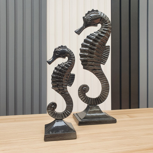 Figura Caballito De Mar Decorativo Negro 29cm Y 19cm