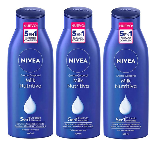 3 Crema Corporal Humectante Nivea Milk Nutritiva 400 Ml