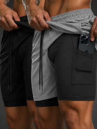 Kit 2 Bermudas 2 Em 1 Short Duplo Masculino Academia Treino
