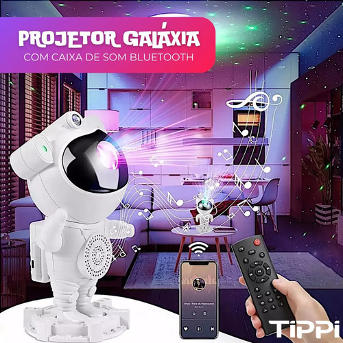 Luminária Astronauta Tippi Com Caixa De Som Bluetooth Projetor De Luz Galáxia Estrelas Cor Branco 127/220V