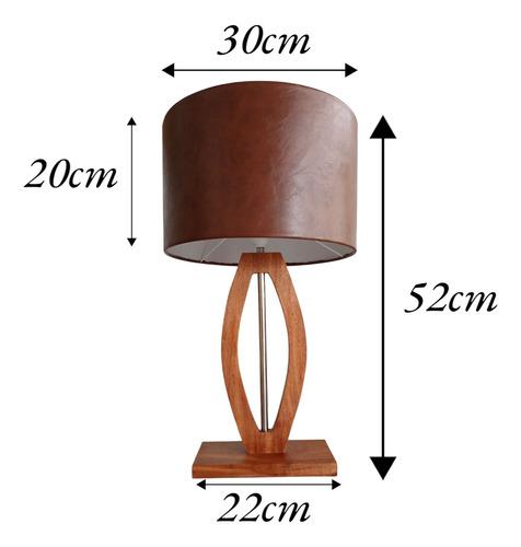Luminária De Mesa Eduarte Médio Courino 30x52 Cm Artesanal Madeira Natural Marrom