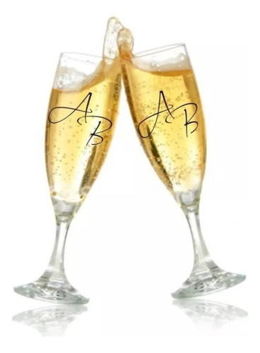 30 Pares Adesivos Iniciais Noivos Taça Champagne Casamento
