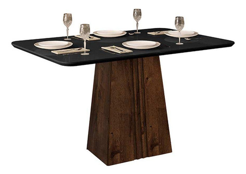 Mesa Jantar Italia C/ Tampo Madeirado C/ Vidro 120x90cm Cedr