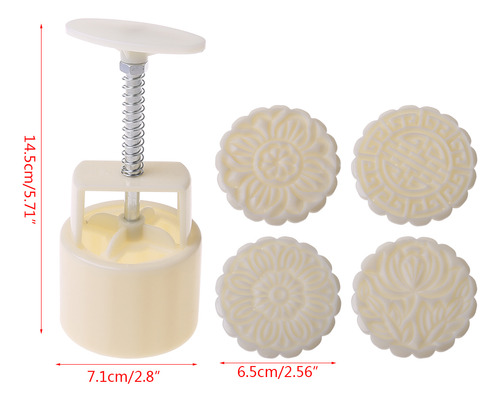 Mooncake Mold 4 Flowers Stamps Round Barrel Hand Press Moon