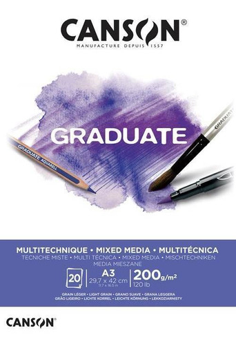 Bloco Canson Profissional Graduate Multitécnica 200g A3 20 F