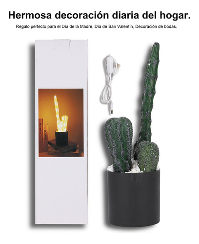Lámpara Cactus Artificial Led Plantas Desierto En Maceta Verde